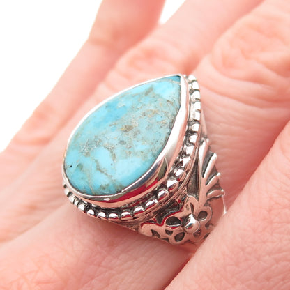 925 Sterling Silver Vintage Real Tyrone Turquoise Teardrop Ring Size 6.25