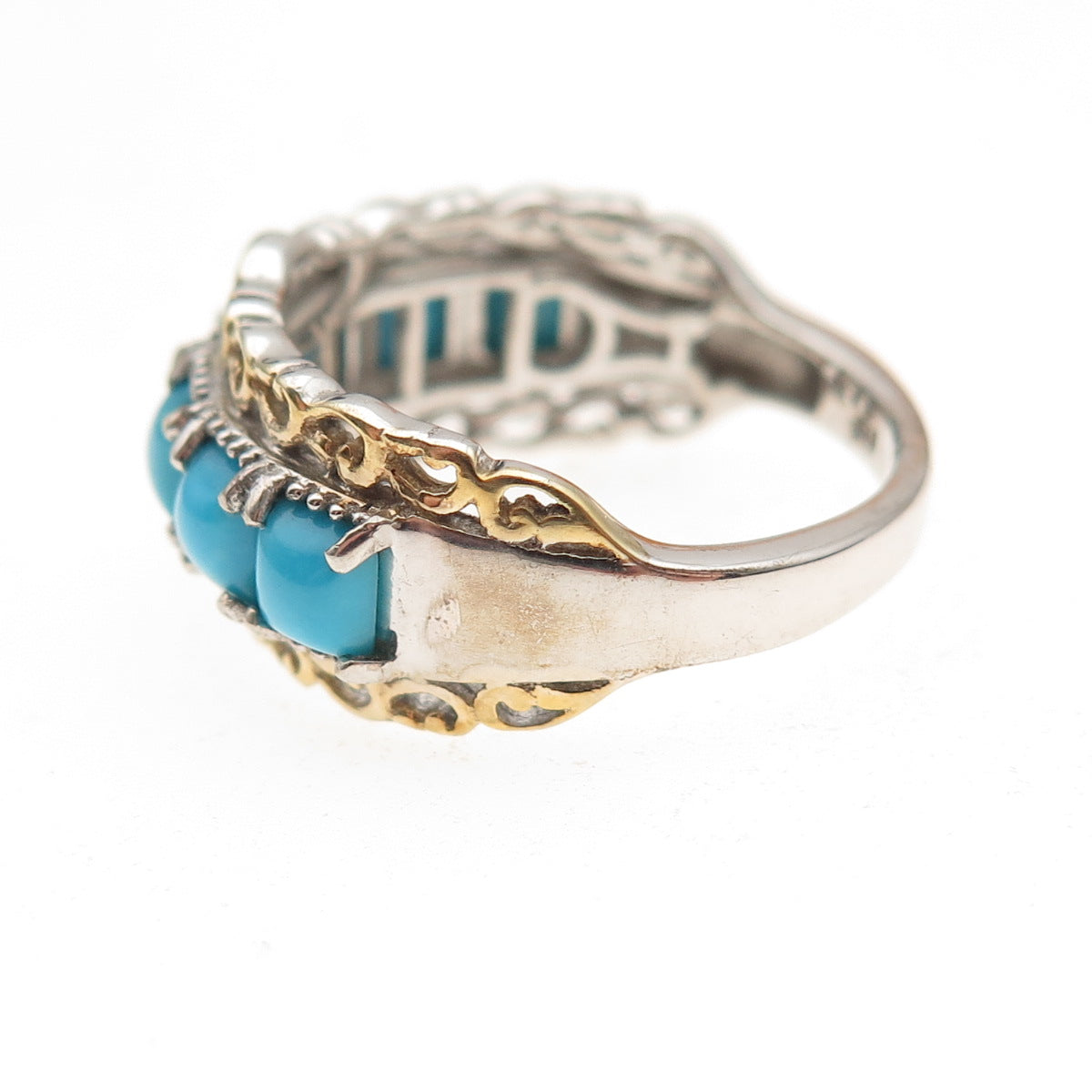 Chuck Clemency 925 Sterling 2-Tone Real Sleeping Beauty Turquoise Ring Size 8.25