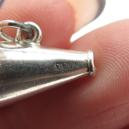 925 Sterling Silver Antique Art Deco Cheerleader Megaphone Charm Pendant