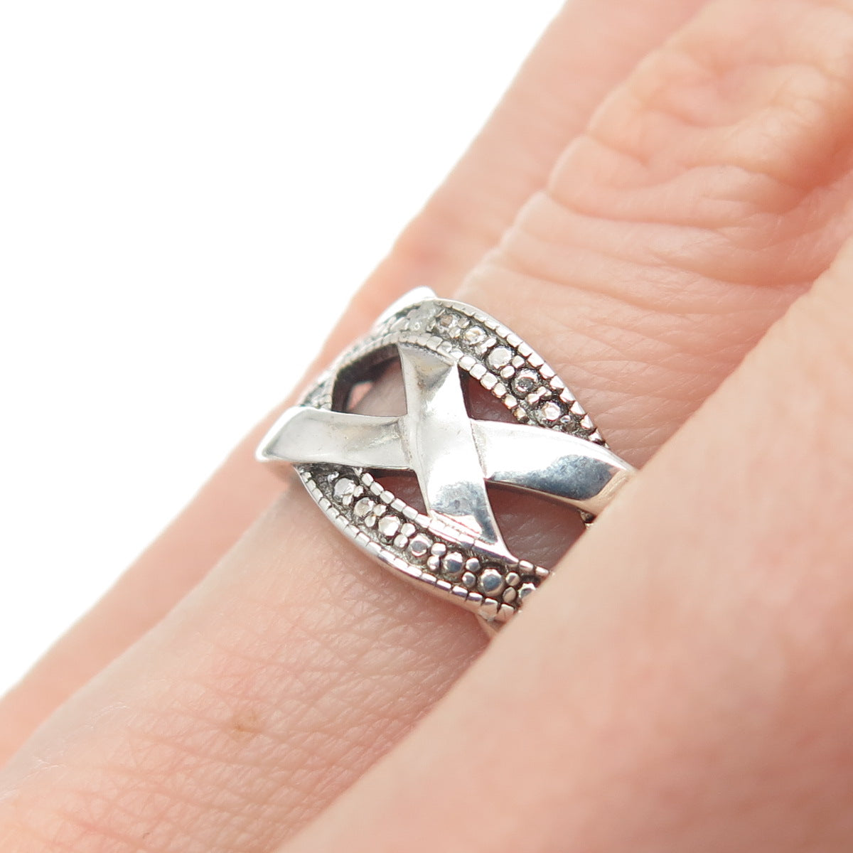 DBJ DEE BERKLE 925 Sterling Silver Real Diamond Accent Woven Ring Size 6