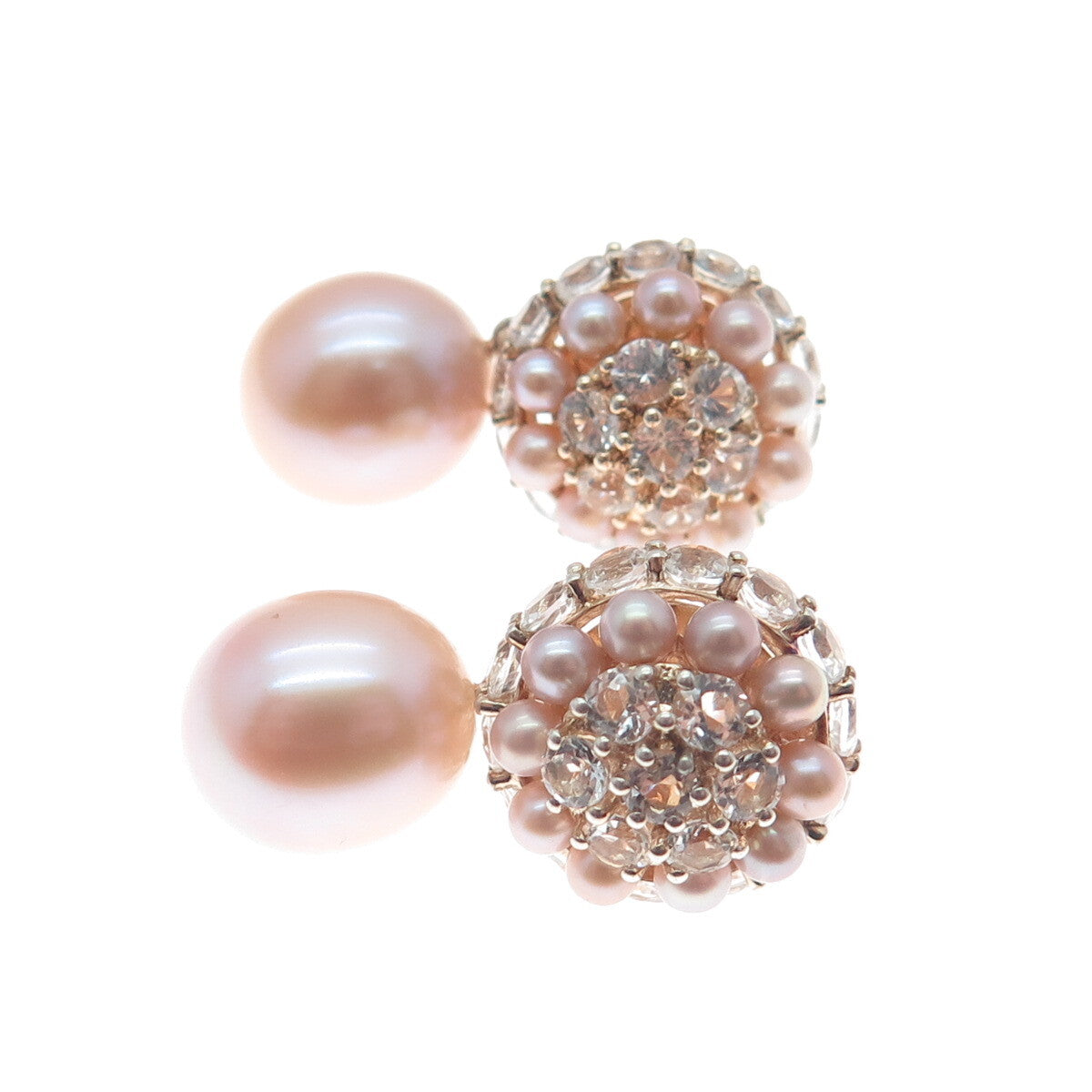 MIMI 925 Sterling Silver & 18K Gold Push Backs Italy Real Pearl & Topaz Earrings