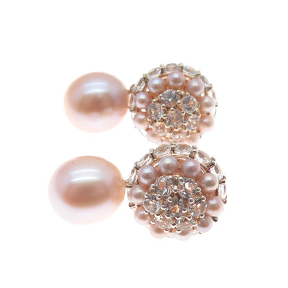 MIMI 925 Sterling Silver & 18K Gold Push Backs Italy Real Pearl & Topaz Earrings