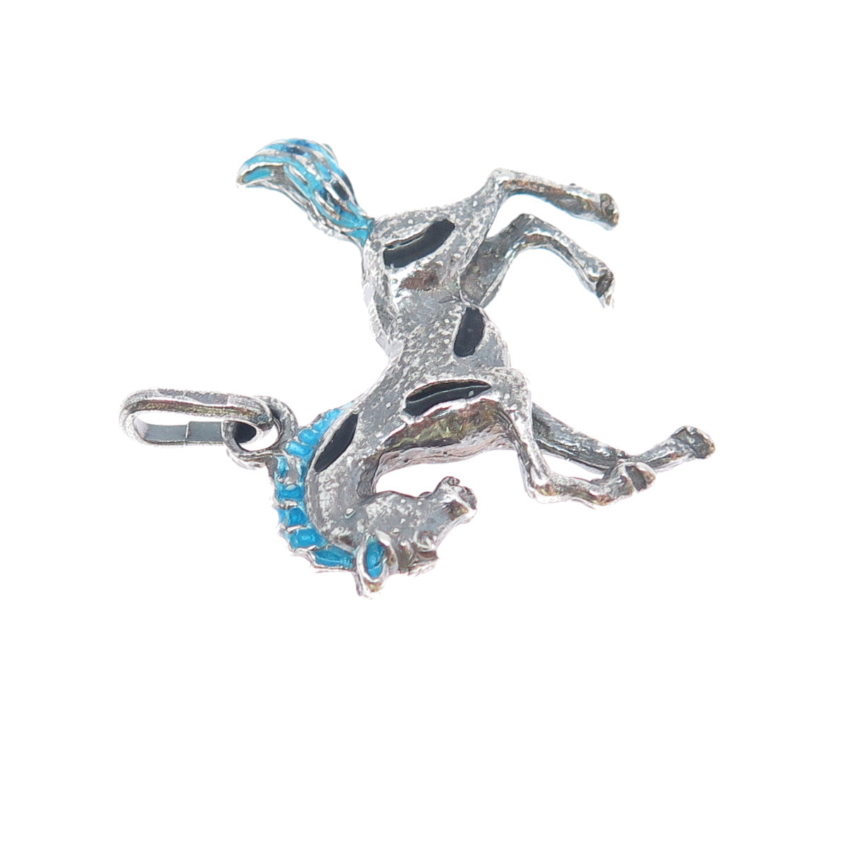 925 Sterling Silver Vintage Italy Enamel Horse Oxidized Charm Pendant
