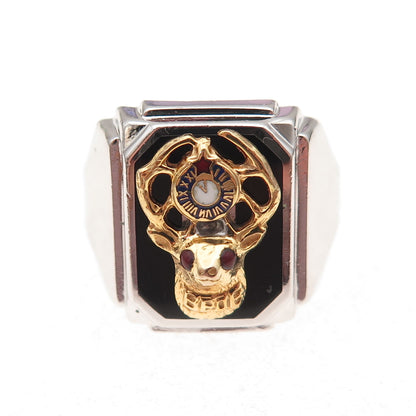 Clark & Coombs Sterling Silver 2-Tone Antique Enamel Order of Elk Ring Size 9.25