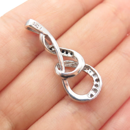 925 Sterling Silver Real Round-Cut Black & White Diamond Twisted Charm Pendant