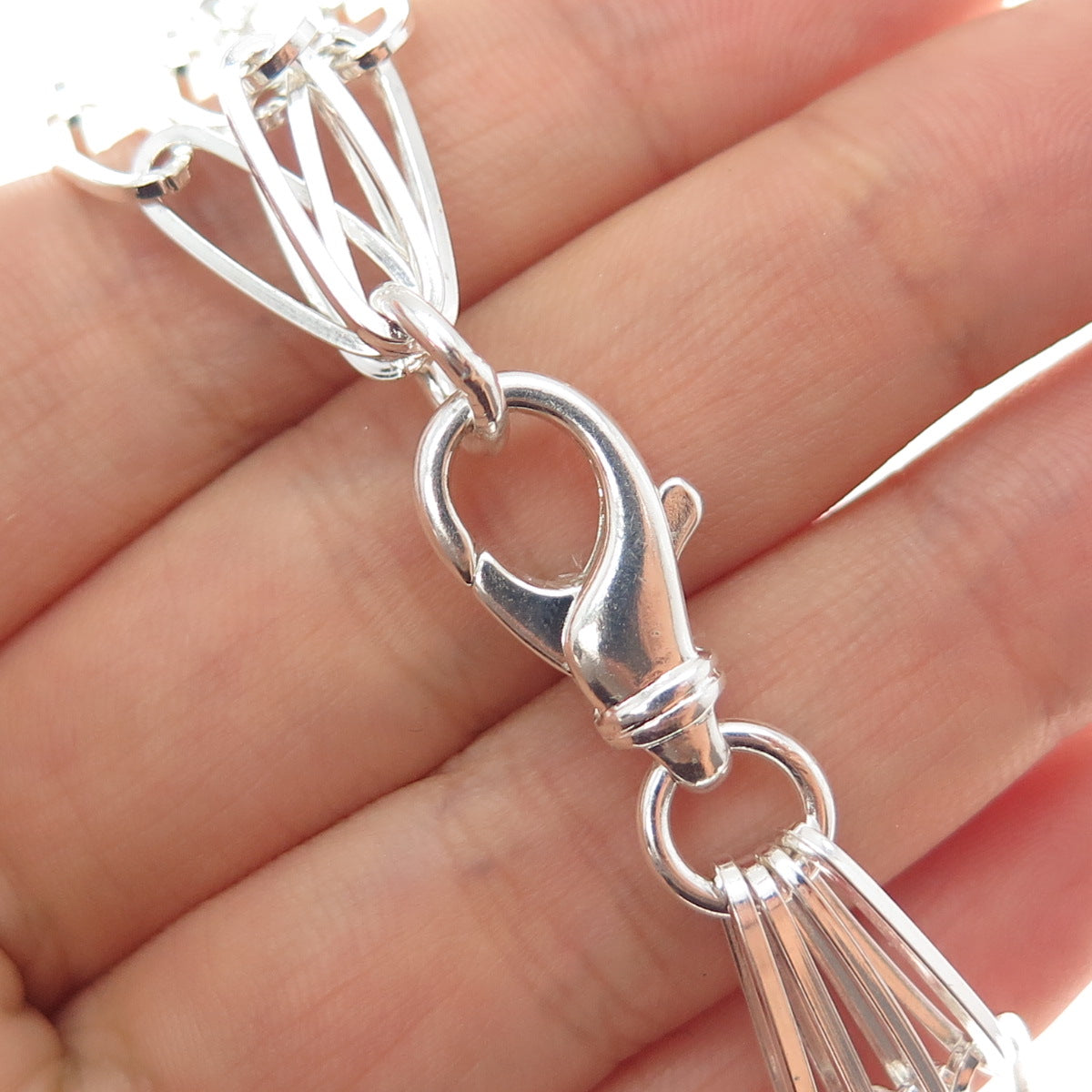 925 Sterling Silver Vintage 4-Strand Paperclip Link Bracelet 6.5"
