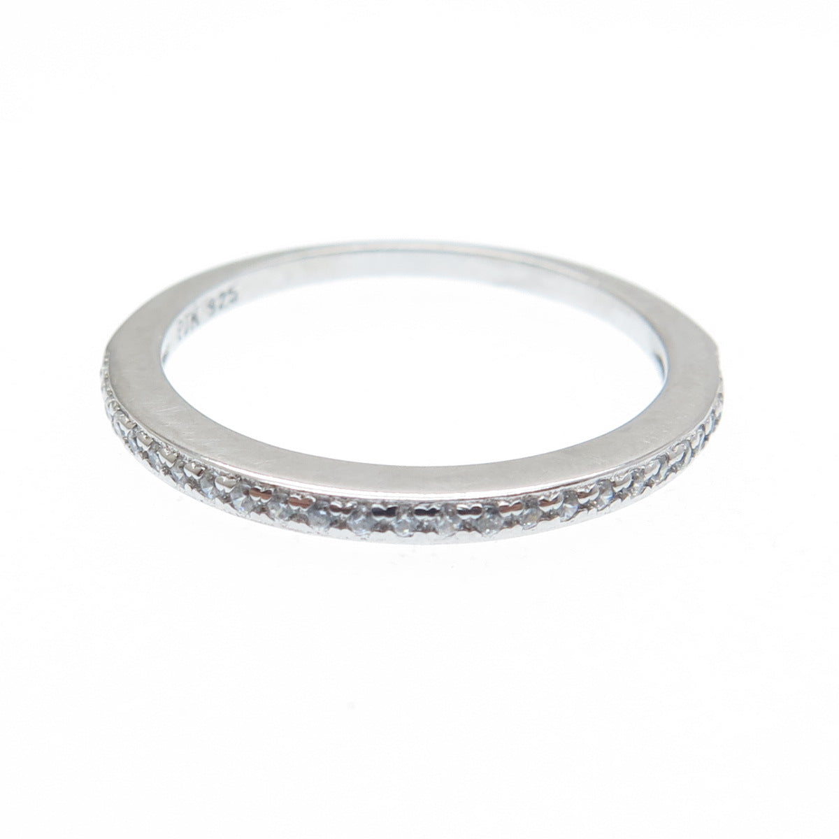 925 Sterling Silver Round-Cut C Z Stackable Half Eternity Band Ring Size 6