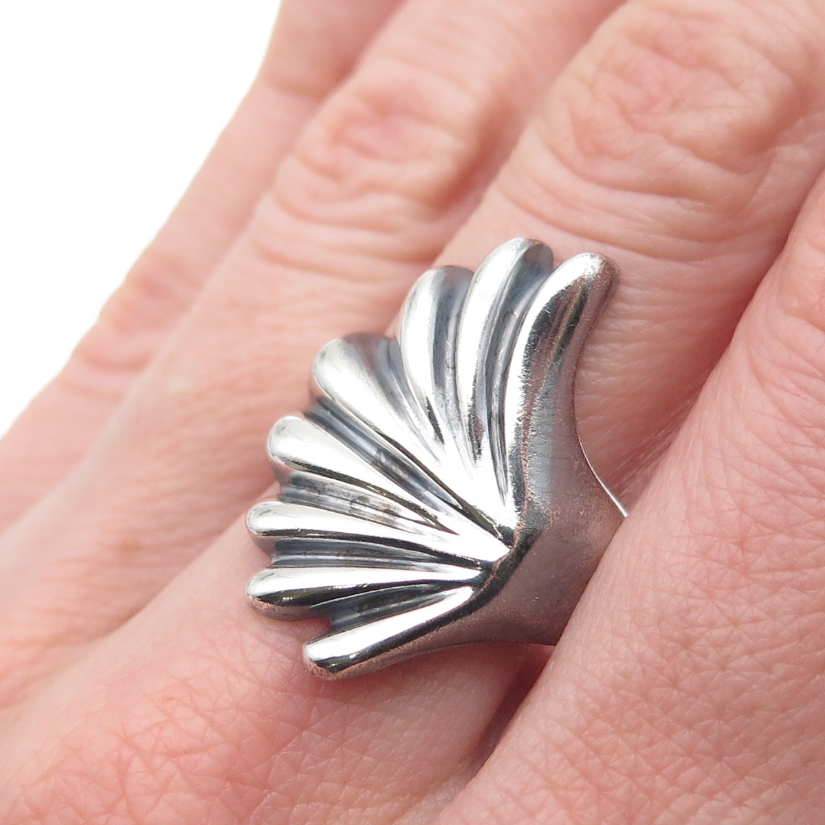 925 Sterling Silver Vintage Mexico Modernist Wing Oxidized Ring Size 9.25