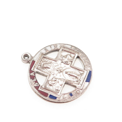CHAPEL Sterling Antique Enamel Land Sea Air Four-Way Cross Medal Slide Pendant