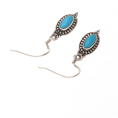 925 Sterling Silver Vintage Real Turquoise Oxidized Dangle Earrings