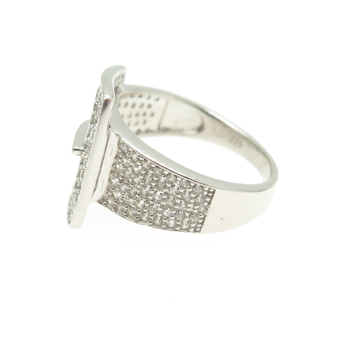 925 Sterling Silver Pave C Z Belt Buckle Ring Size 7.25