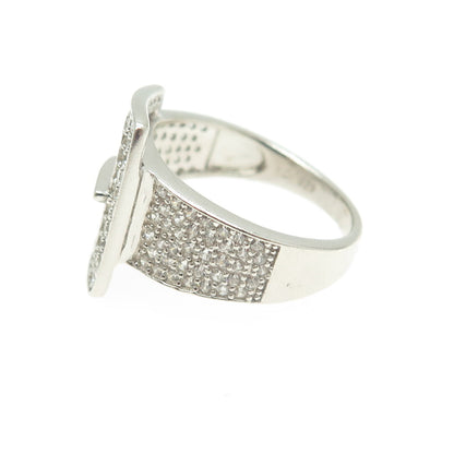 925 Sterling Silver Pave C Z Belt Buckle Ring Size 7.25