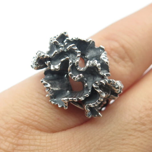 925 Sterling Silver Vintage Brutalist Adjustable Ring Size 4.25