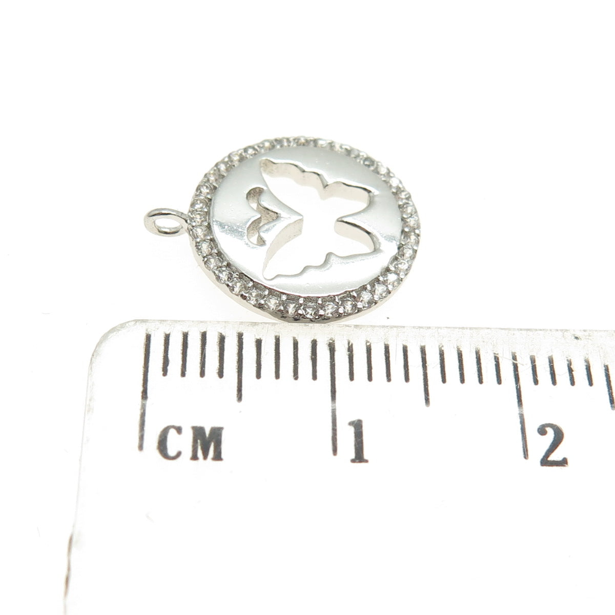 925 Sterling Silver Round-Cut C Z Butterfly Minimalist Charm Pendant
