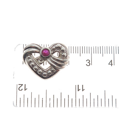 JUDITH RIPKA 925 Sterling Silver Vintage Real Pink Sapphire Heart Slide Pendant