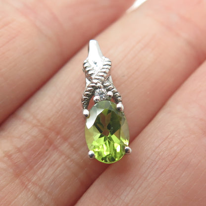 925 Sterling Silver Real Peridot & C Z Minimalist Slide Pendant