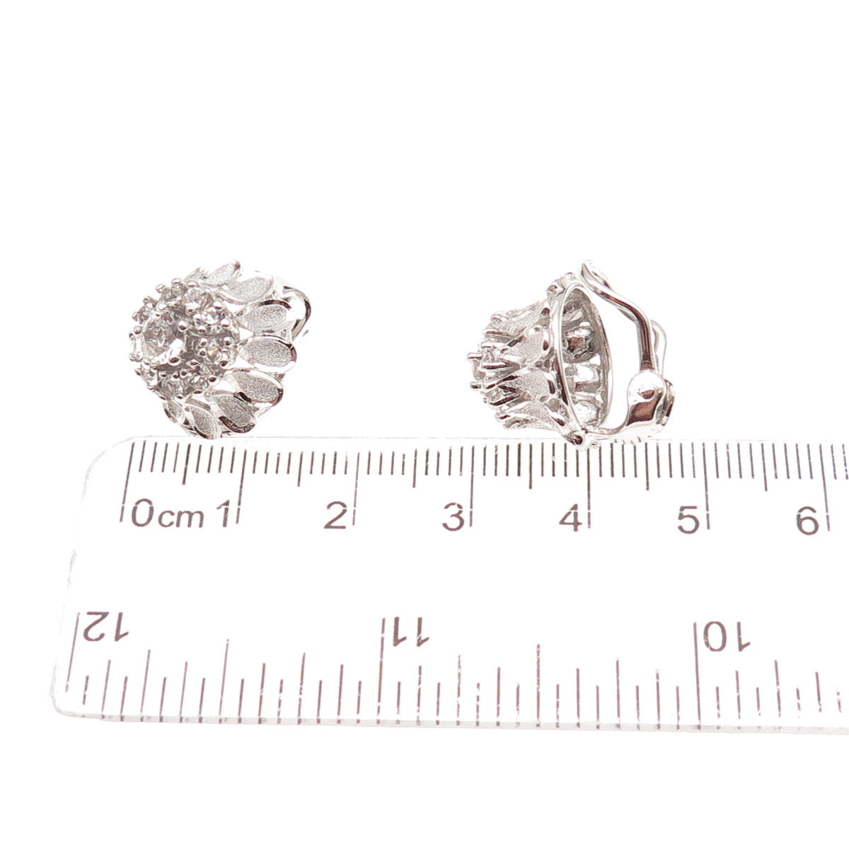 925 Sterling Silver Vintage Round-Cut Rhinestone Clip On Earrings