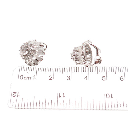 925 Sterling Silver Vintage Round-Cut Rhinestone Clip On Earrings