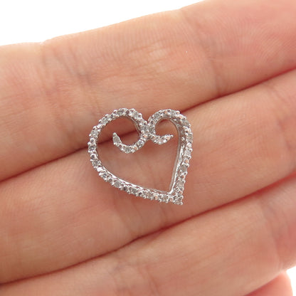 HN HENG NGAI 925 Sterling Silver Real Round-Cut Diamond Heart Mini Slide Pendant