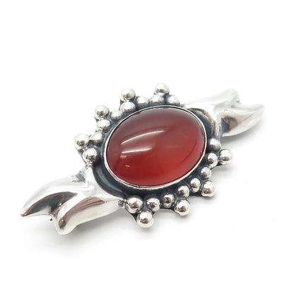 925 Sterling Silver Vintage Real Carnelian Gemstone Beaded Pin Brooch