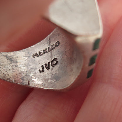 925 Sterling Silver Vintage Mexico Real Turquoise Inlay Oxidized Ring Size 10
