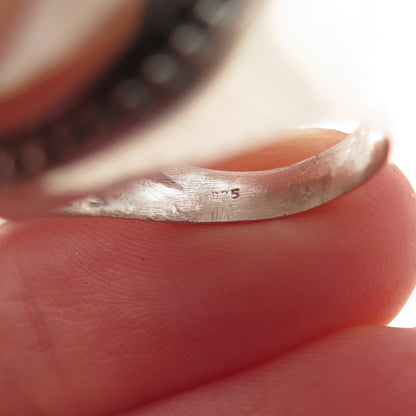 925 Sterling Silver Vintage Real Moonstone Modernist Oxidized Ring Size 5.25