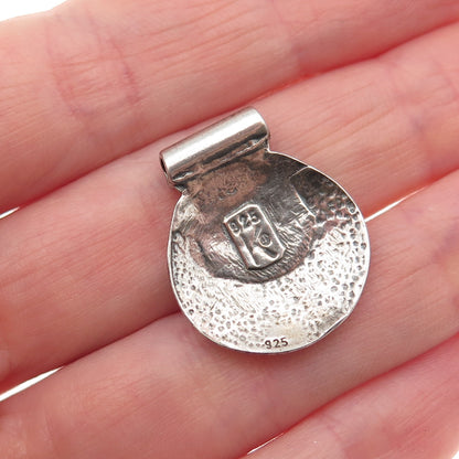 925 Sterling Silver Vintage Modernist Disc Oxidized Slide Charm Pendant