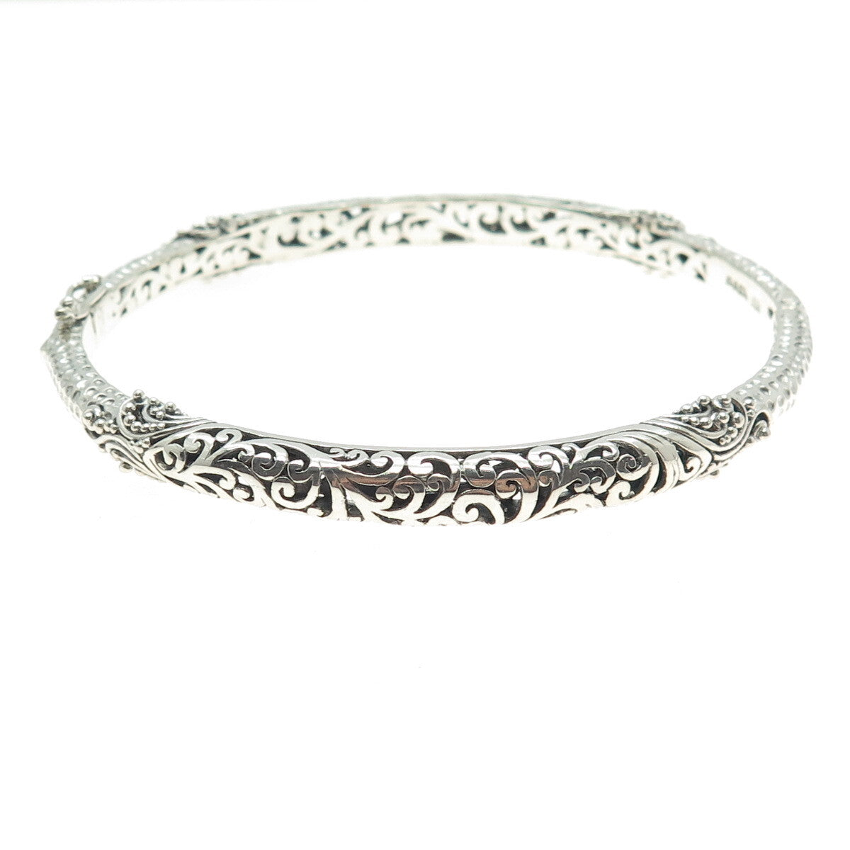 SARDA 925 Sterling Silver Vintage Signature Scroll Bangle Bracelet 8.25"