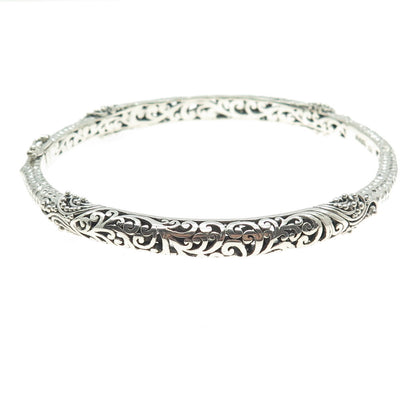 SARDA 925 Sterling Silver Vintage Signature Scroll Bangle Bracelet 8.25"