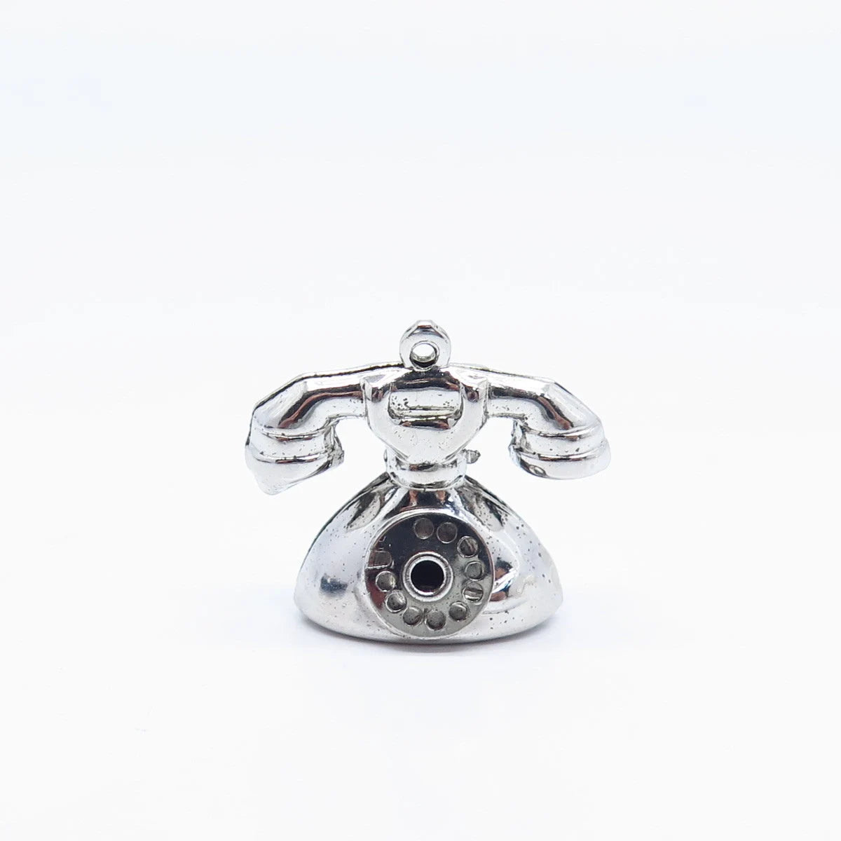 925 Sterling Silver Vintage Retro Rotary Phone Movable Charm Pendant