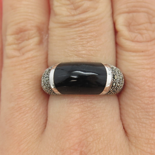 CHAPAL ZENRAY 925 Sterling Silver Vintage Marcasite Gem & Enamel Ring Size 8