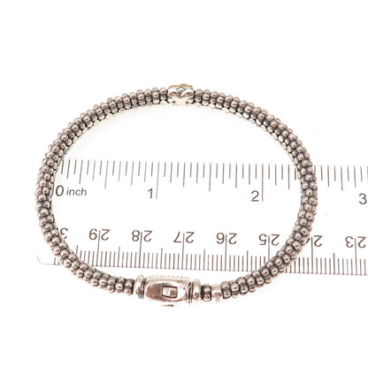 Lagos 925 Sterling Silver 18K Gold Real Diamond X-Shape Caviar Bracelet 6.75"