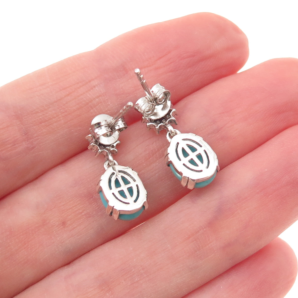925 Sterling Silver Real Turquoise Tanzanite & White Topaz Dangle Earrings