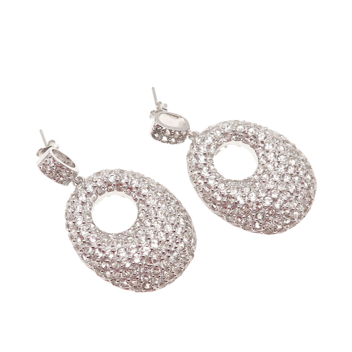 925 Sterling Silver Real Round-Cut White Topaz Crescent Dangle Earrings
