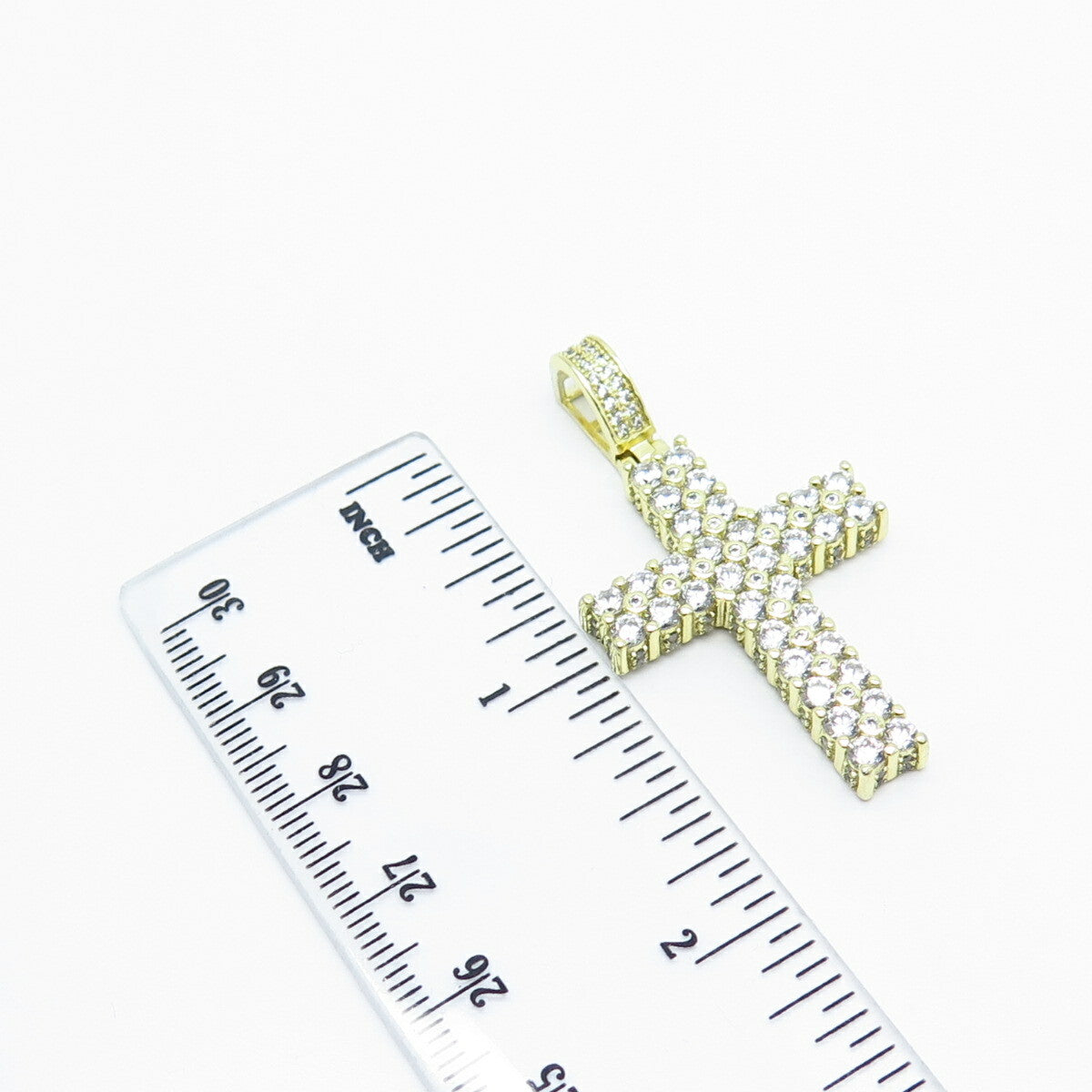 925 Sterling Silver Gold Plated C Z Cross Pendant