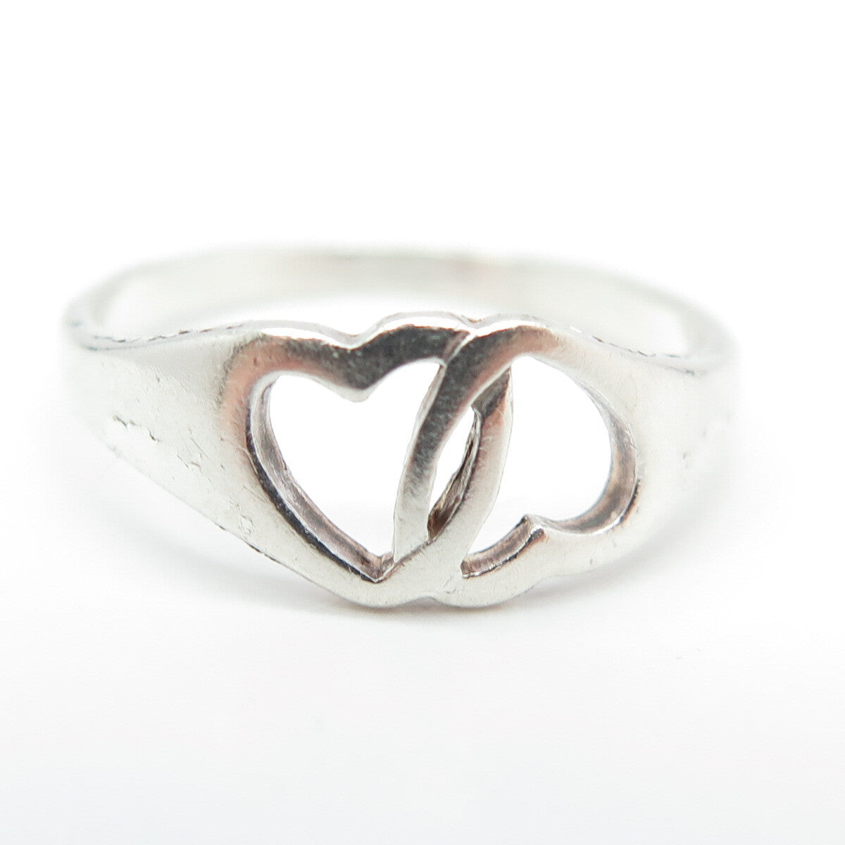 925 Sterling Silver Vintage Couple of Hearts Ring Size 7.25