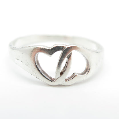 925 Sterling Silver Vintage Couple of Hearts Ring Size 7.25