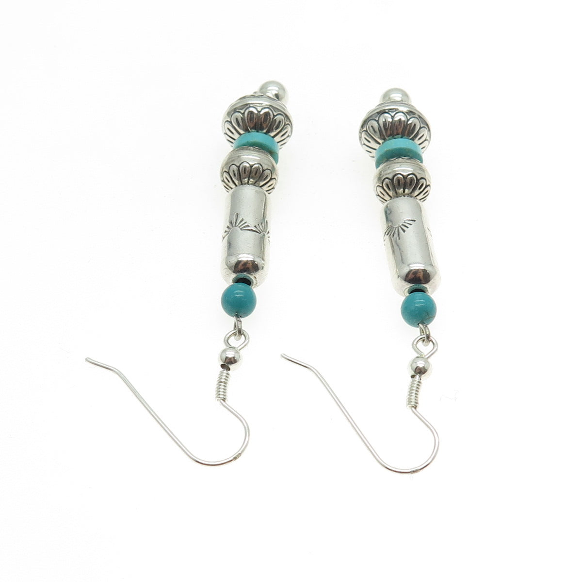 Old Pawn 925 Sterling Silver Southwestern Bisbee Turquoise Navajo Pearl Earrings