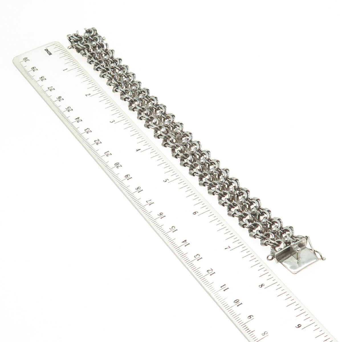925 Sterling Silver Vintage Voodo Link Bracelet 7.25"