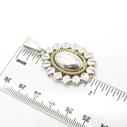 925 Sterling Silver 2-Tone Vintage Mexico Flower Pendant