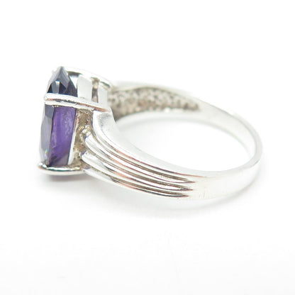 925 Sterling Silver Oval-Cut Purple-Color C Z Ring Size 7