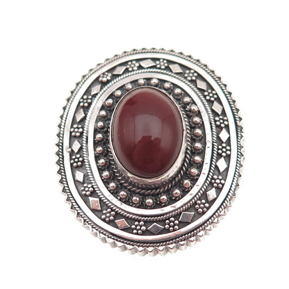 925 Sterling Silver Vintage Israel Real Carnelian Cannetille Pin Brooch Pendant
