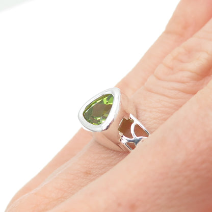 CLYDE DUNEIER CID Sterling Silver Vintage Real Triangle-Cut Peridot Ring Size 6