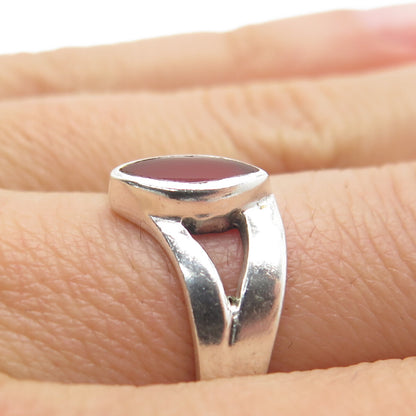 925 Sterling Silver Vintage Real Carnelian Modernist Oxidized Ring Size 6.25