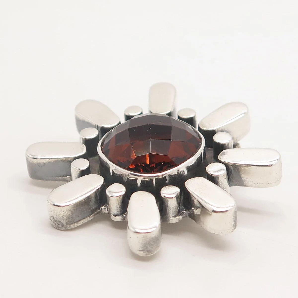 925 Sterling Silver Vintage Real Smoky Quartz Floral Slide Pendant