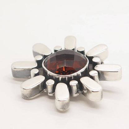 925 Sterling Silver Vintage Real Smoky Quartz Floral Slide Pendant