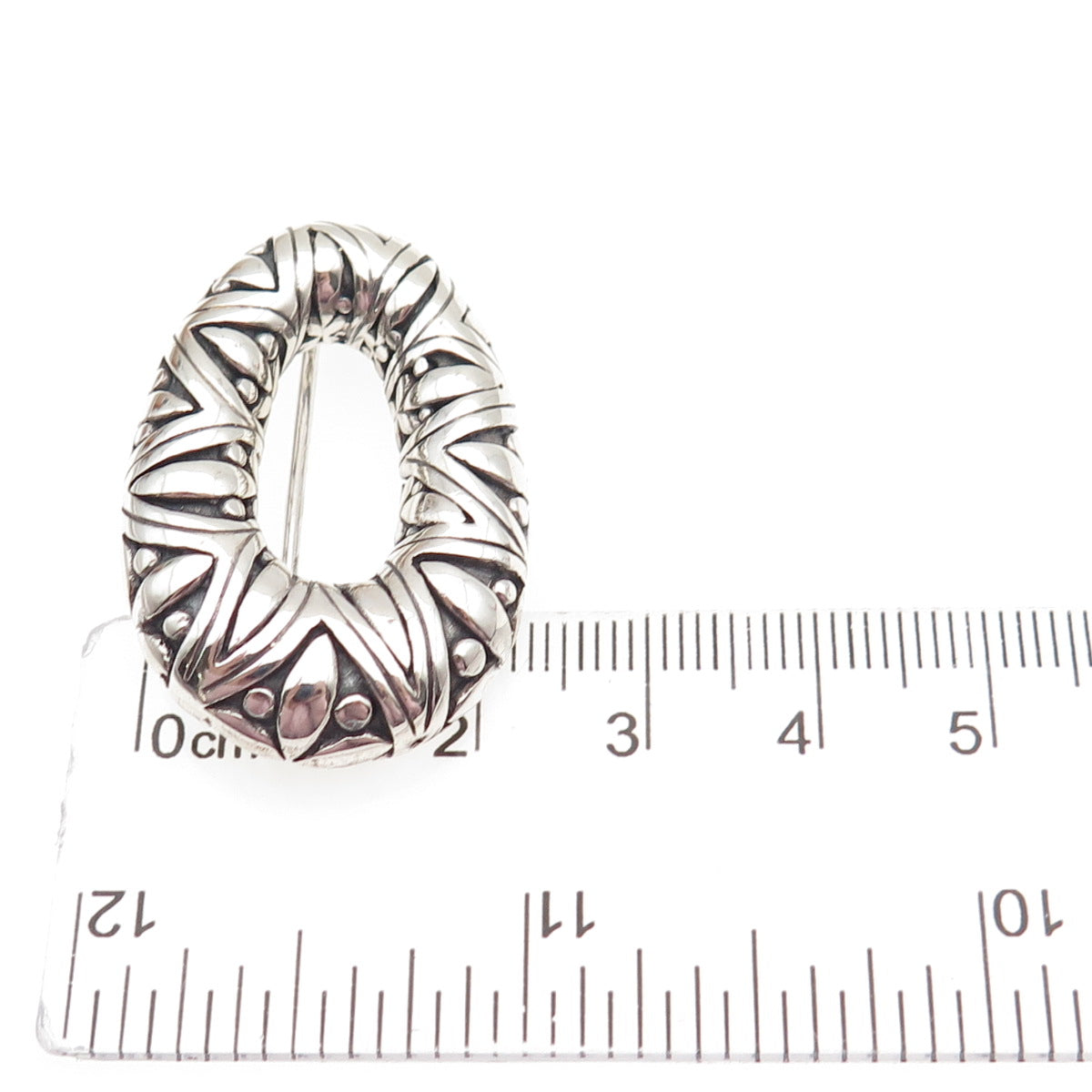 925 Sterling Silver Vintage Modernist Floral Oxidized Pin Brooch