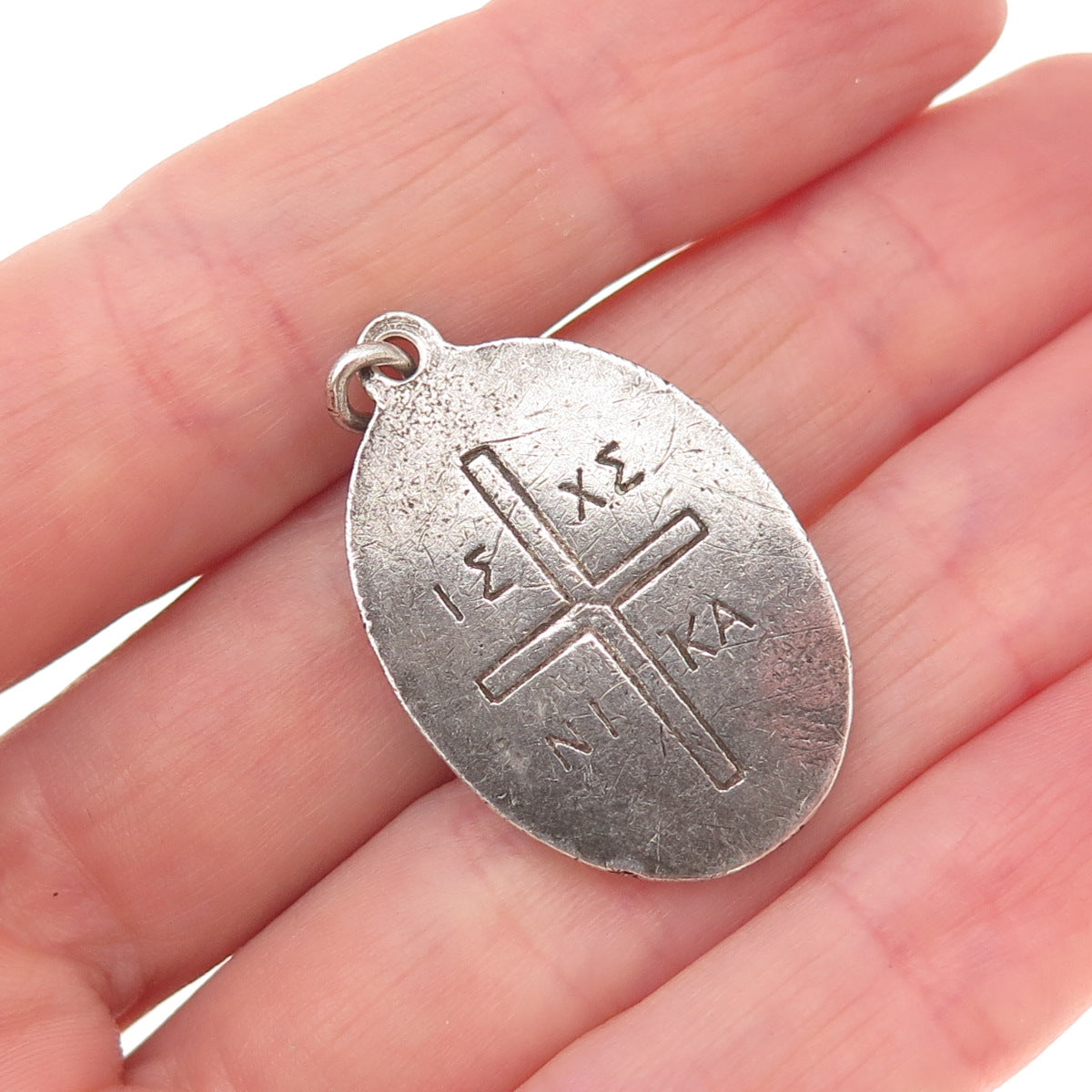 925 Sterling Silver Antique Art Deco Saint Anne Religious Medal Charm Pendant