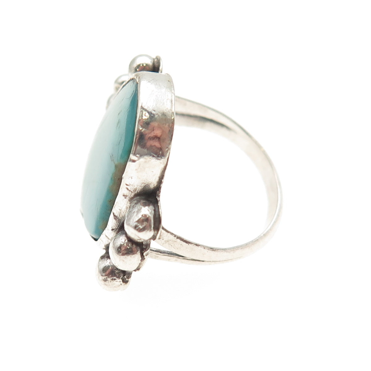 Old Pawn 925 Sterling Silver Vintage Kingman Turquoise Tribal Ring Size 4.25