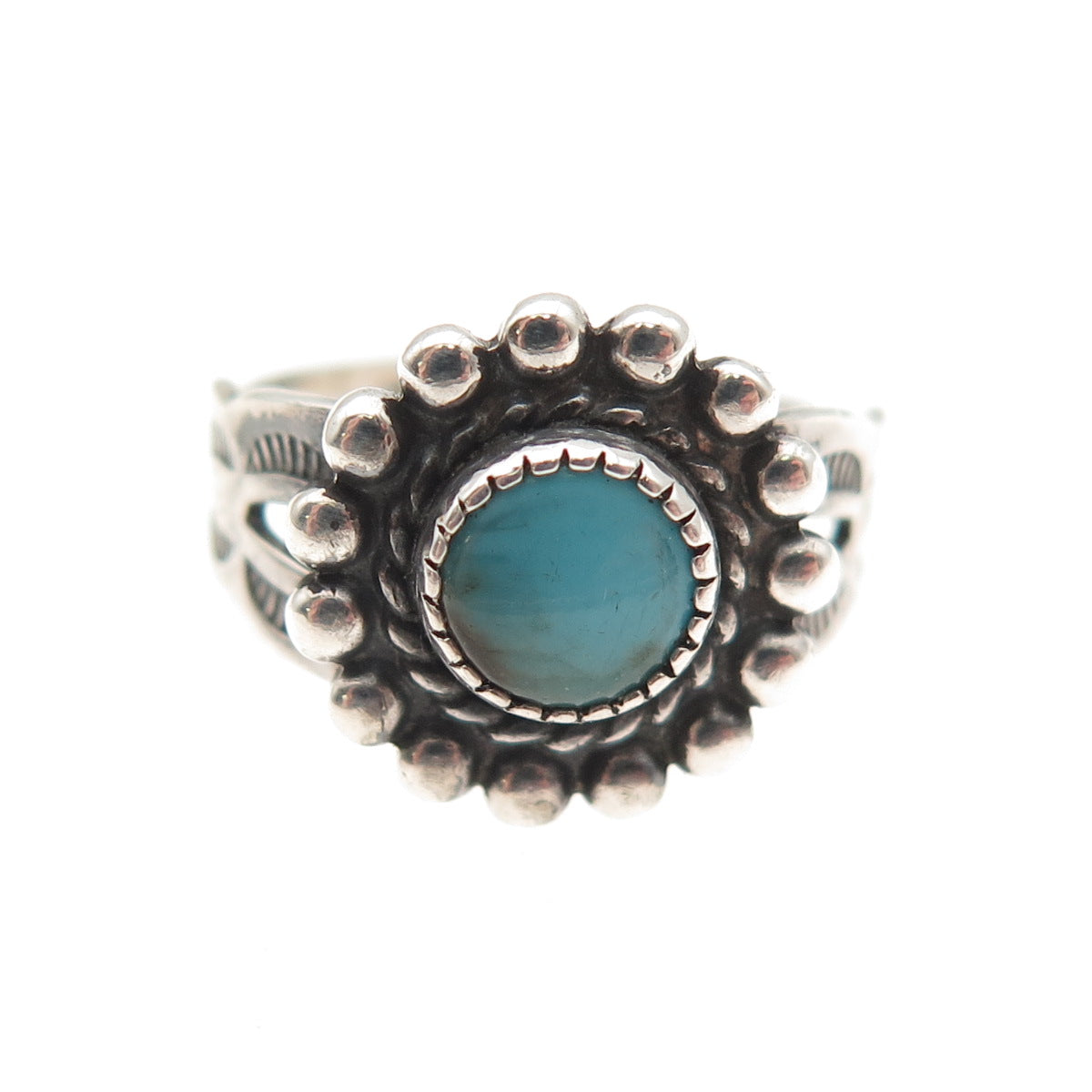 Bell Trading Post Old Pawn 925 Sterling Vintage Turquoise Beaded Ring Size 4.25